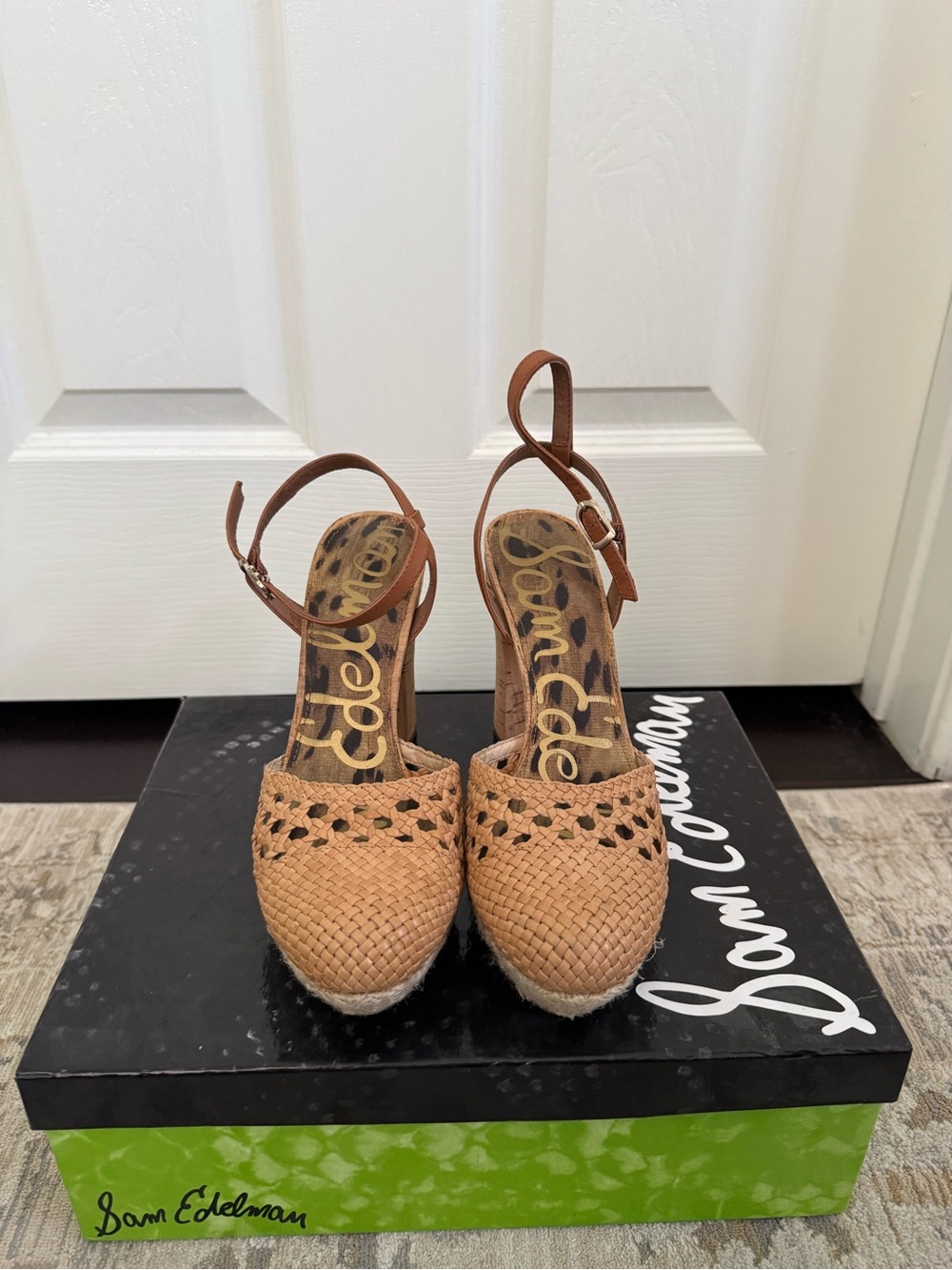 Sam Edelman Tan Woven Platform Espadrille Sandals